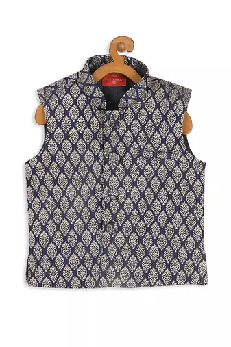  infant  blue and gold silk blend nehru jacket