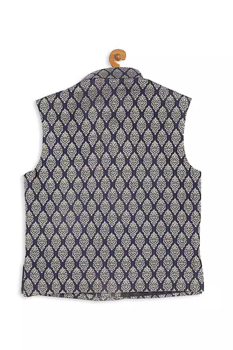 infant  blue and gold silk blend nehru jacket