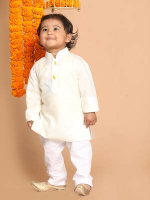  infant  cream and white cotton blend kurta pyjama set 1