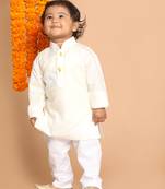  infant  cream and white cotton blend kurta pyjama set
