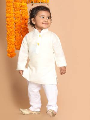  infant  cream and white cotton blend kurta pyjama set 2