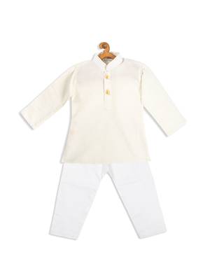  infant  cream and white cotton blend kurta pyjama set 3