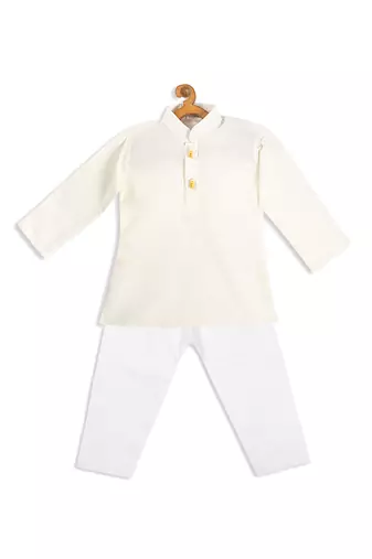  infant  cream and white cotton blend kurta pyjama set