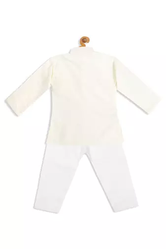  infant  cream and white cotton blend kurta pyjama set