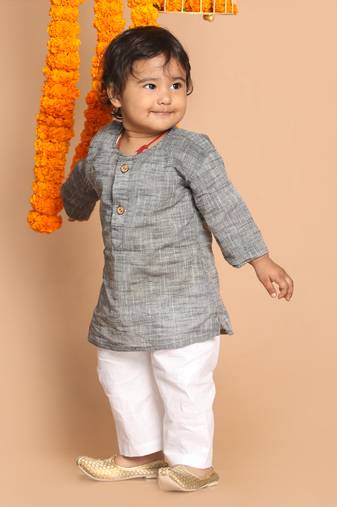  infant boys grey pure cotton kurta pyjama set