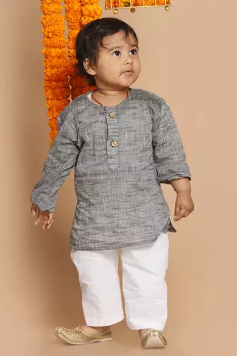  infant  grey pure cotton kurta pyjama set