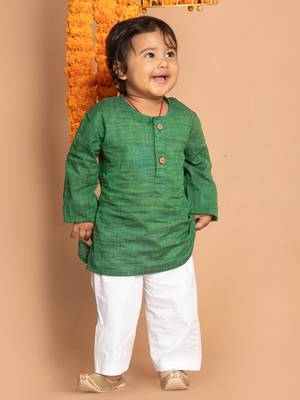  infant  green pure cotton kurta pyjama set 1