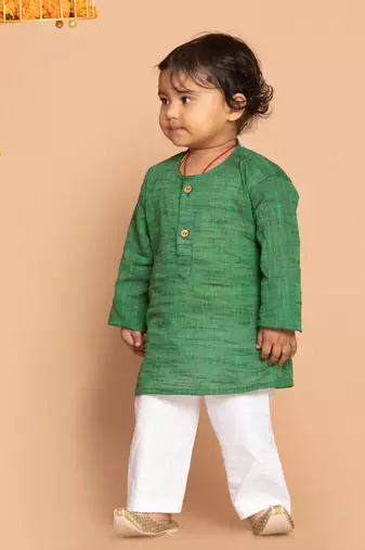  infant  green pure cotton kurta pyjama set