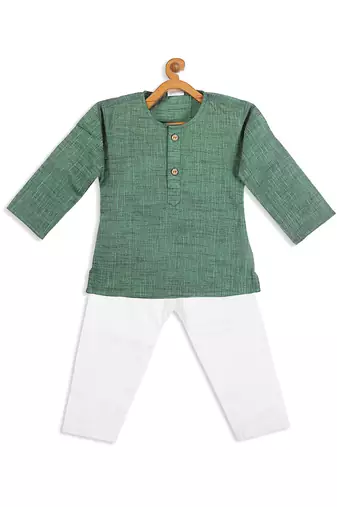  infant  green pure cotton kurta pyjama set