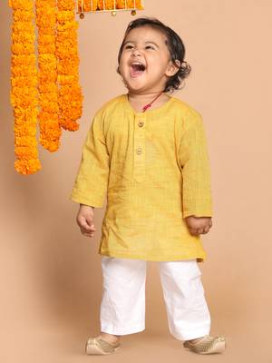  infant  yellow pure cotton kurta pyjama set 1