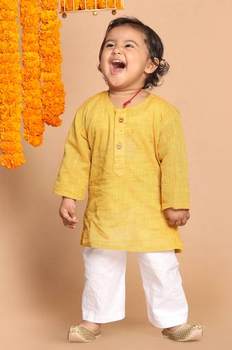  infant boys yellow pure cotton kurta pyjama set