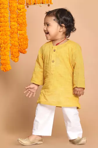  infant  yellow pure cotton kurta pyjama set