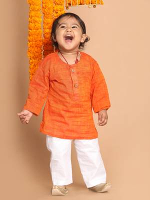  infant  orange pure cotton kurta pyjama set 1