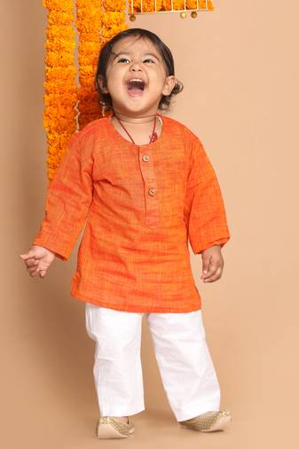  infant boys orange pure cotton kurta pyjama set