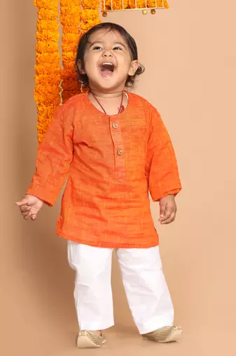 infant boys orange pure cotton kurta pyjama set