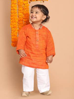  infant  orange pure cotton kurta pyjama set 2