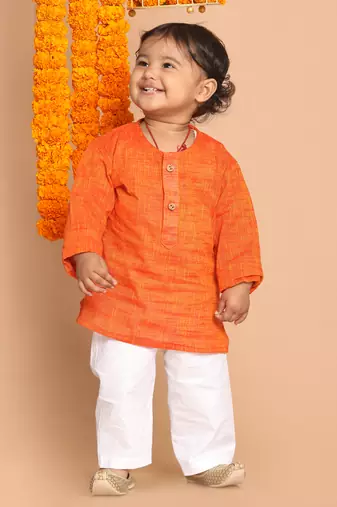  infant  orange pure cotton kurta pyjama set