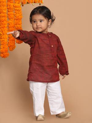  infant  maroon pure cotton kurta pyjama set 1