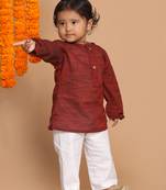  infant  maroon pure cotton kurta pyjama set