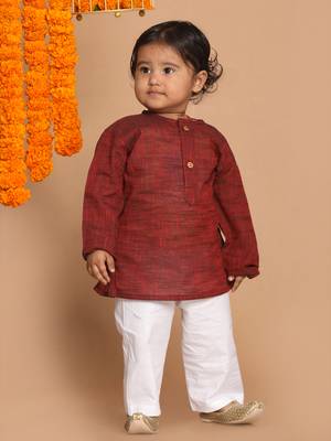  infant  maroon pure cotton kurta pyjama set 2