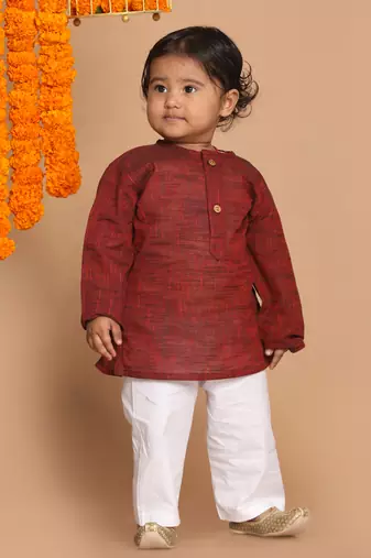  infant  maroon pure cotton kurta pyjama set