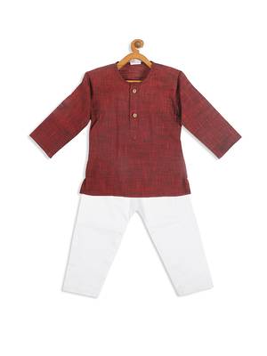  infant  maroon pure cotton kurta pyjama set 3