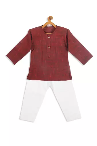  infant  maroon pure cotton kurta pyjama set