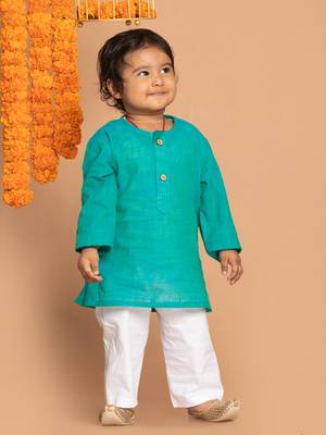  infant  turquoise pure cotton kurta pyjama set 1