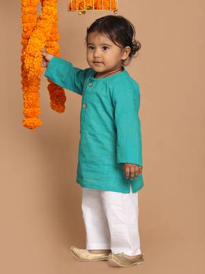  infant  turquoise pure cotton kurta pyjama set 2