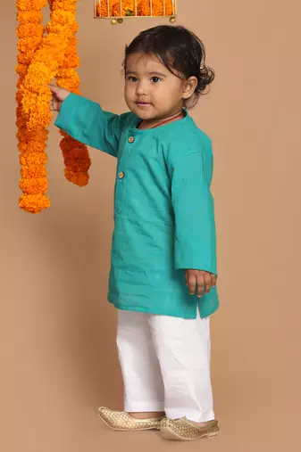  infant  turquoise pure cotton kurta pyjama set