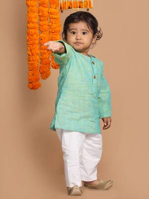  infant boys parrot green pure cotton kurta pyjama set 1