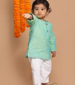  infant boys parrot green pure cotton kurta pyjama set