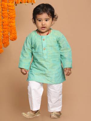  infant boys parrot green pure cotton kurta pyjama set 2