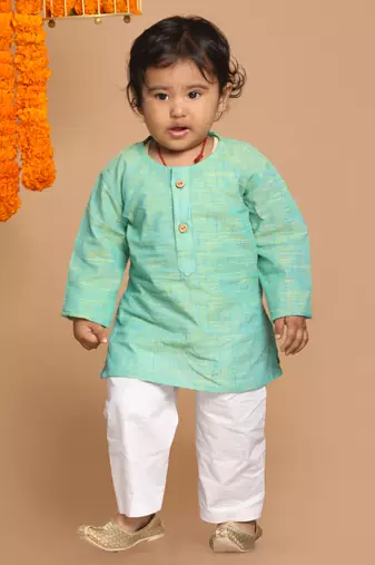  infant boys parrot green pure cotton kurta pyjama set