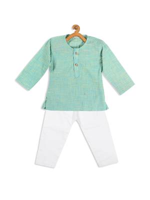  infant boys parrot green pure cotton kurta pyjama set 3