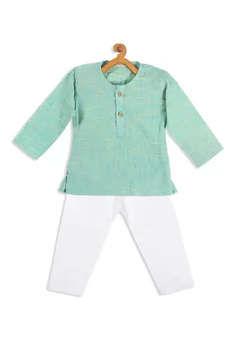  infant boys parrot green pure cotton kurta pyjama set