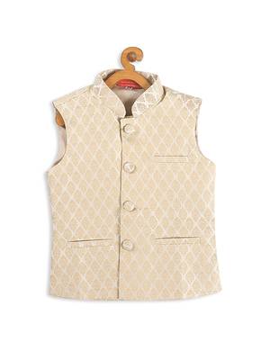  infant  cream and zari gold silk blend nehru jacket 2