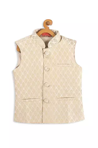  infant  cream and zari gold silk blend nehru jacket
