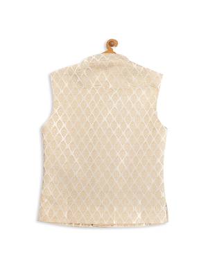  infant  cream and zari gold silk blend nehru jacket 3