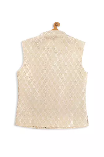  infant  cream and zari gold silk blend nehru jacket