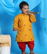  infant  mustard and red cotton blend kurta and dhoti set