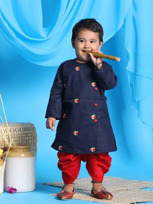 Vastramay infant boys green and red cotton blend kurta and dhoti set 1