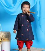 Vastramay infant boys green and red cotton blend kurta and dhoti set