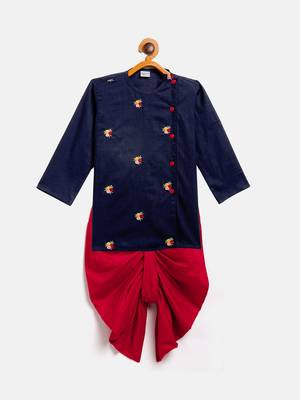 Vastramay infant boys green and red cotton blend kurta and dhoti set 2
