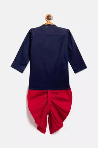 Vastramay infant boys green and red cotton blend kurta and dhoti set