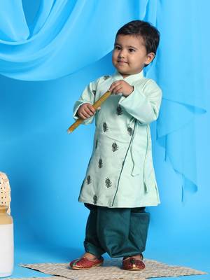 infant boys green viscose kurta and dhoti set 1