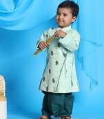 infant boys green viscose kurta and dhoti set