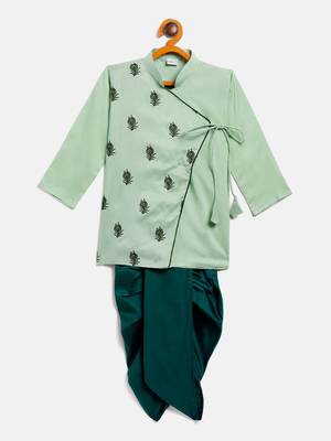 infant boys green viscose kurta and dhoti set 2