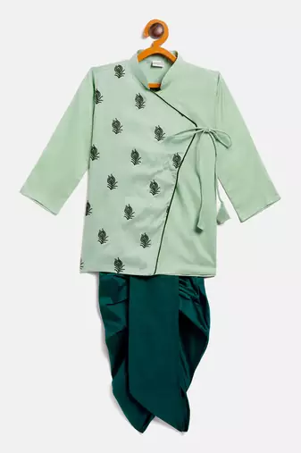 infant boys green viscose kurta and dhoti set