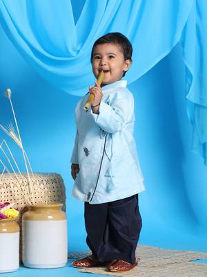 infant  blue viscose kurta and dhoti set 1